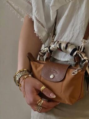 LONGCHAMP Le Pliage Mini Cognac Original Pouch Crossbody bag + Strap + Organizer